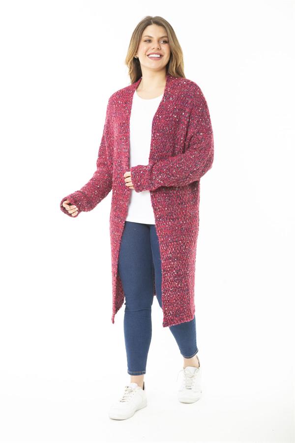 Kadın Büyük Beden Renkli Triko Kalın Hırka 65N37137