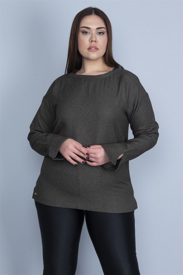 KADIN HAKİ MANŞET DETAYLI BLUZ