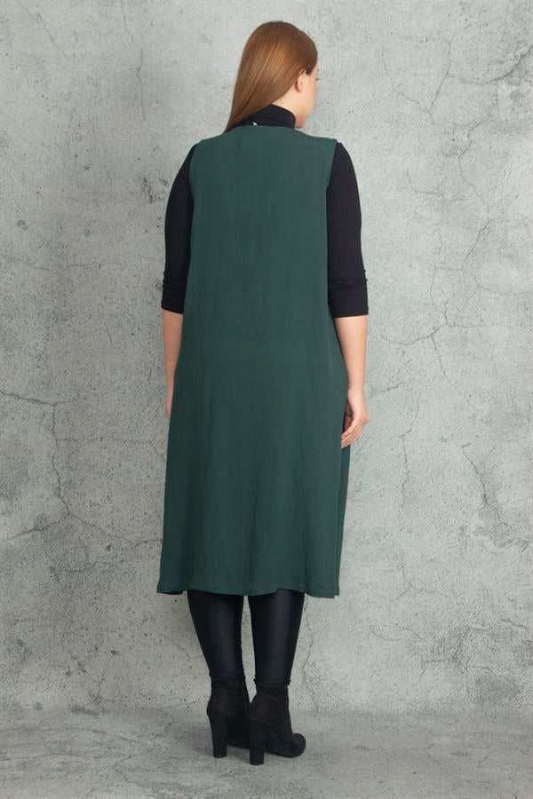 Kadın Gri Önü Bağcık Detaylı Astarsız Uzun Yelek 65N19823