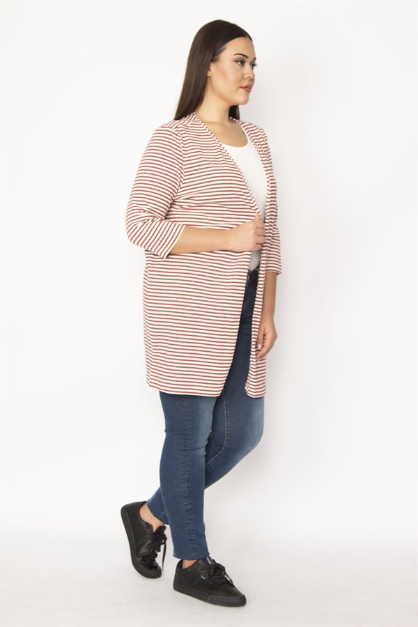 Kadın Desenli Pamuklu Kumaş Çizgili Hırka 65N29666