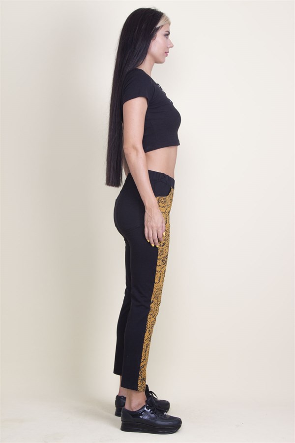 PANTALON À POCHES ÉLASTIQUES À TAILLE À MOTIFS SUR LE DEVANT