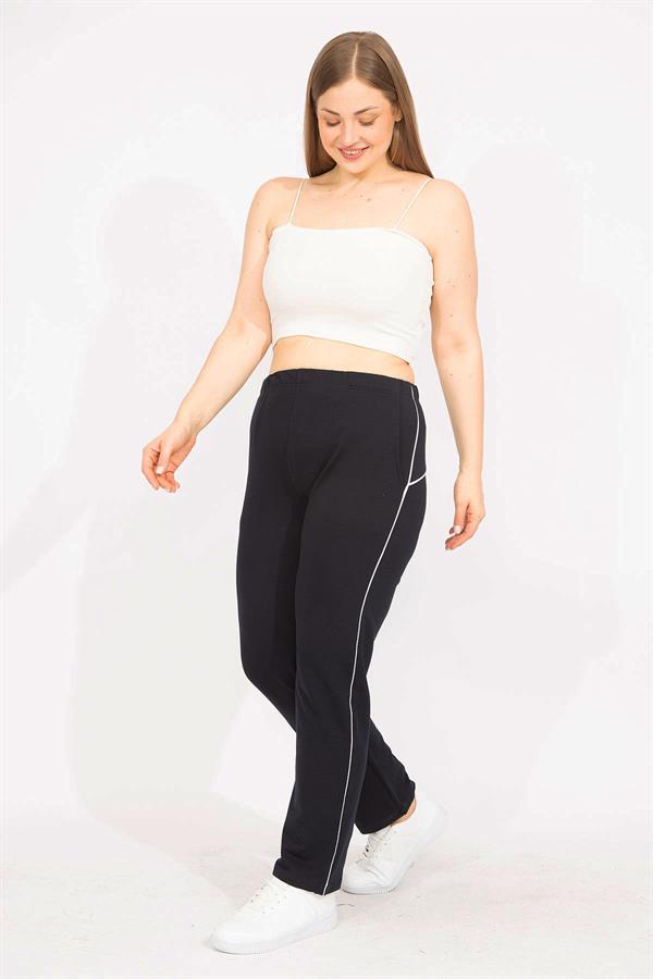 Kadın Lacivert Büyük Beden Biye Detaylı Spor Pantolon 65N35627