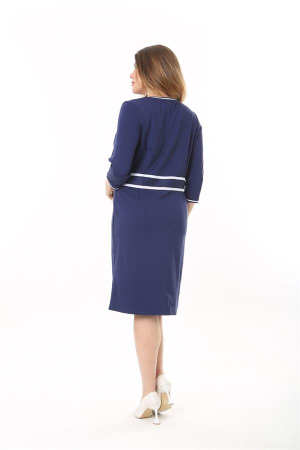 Kadın Büyük Beden Lacivert Ribana Detaylı Likralı Elbise 65N37557