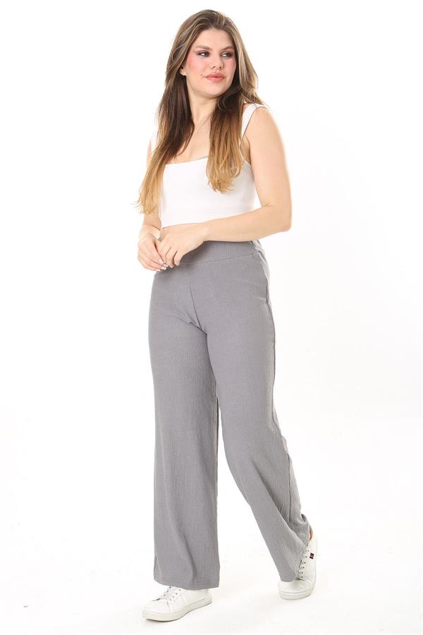 Kadın Büyük Beden Gri Beli Lastikli Bürümcük Pantolon 65N37888