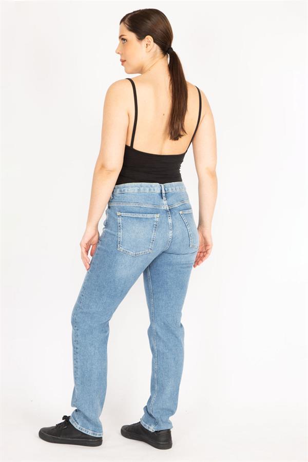 Kadın Mavi Büyük Beden 5 Cep Likralı Kot Pantolon