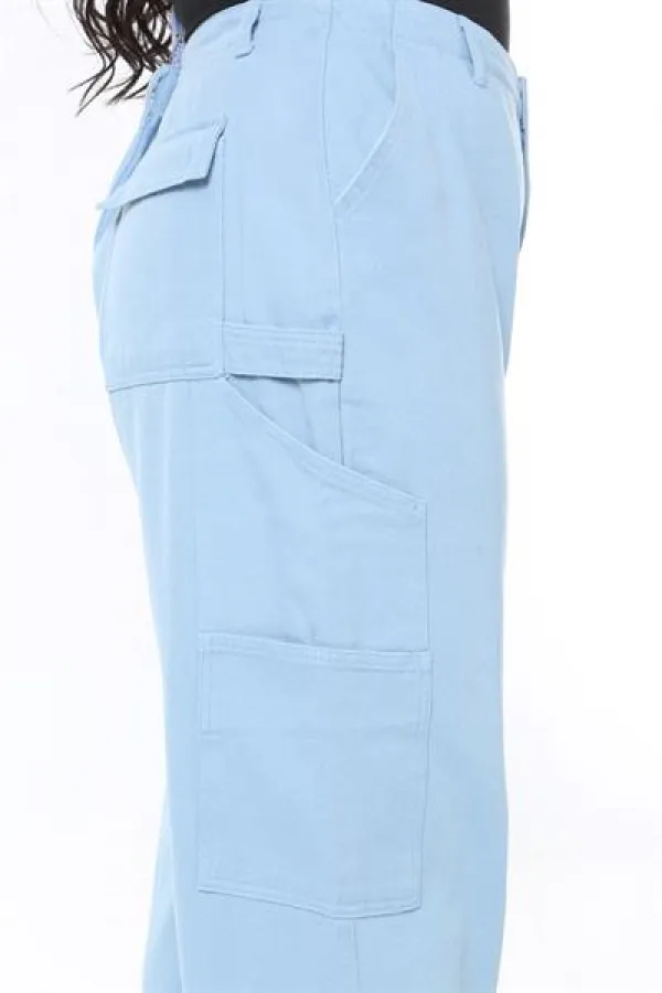 Kadın Büyük Beden Mavi Yüksek Bel Kargo Cepli Geniş Paçalı Kot Pantolon 65N38896
