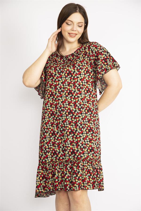 Kadın Bordo Büyük Beden Bisiklet Yakalı Etek Ucu Katlı Elbise