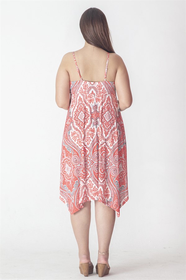 Kadın Nar İp Askılı Asimetrik Elbise 65N35435