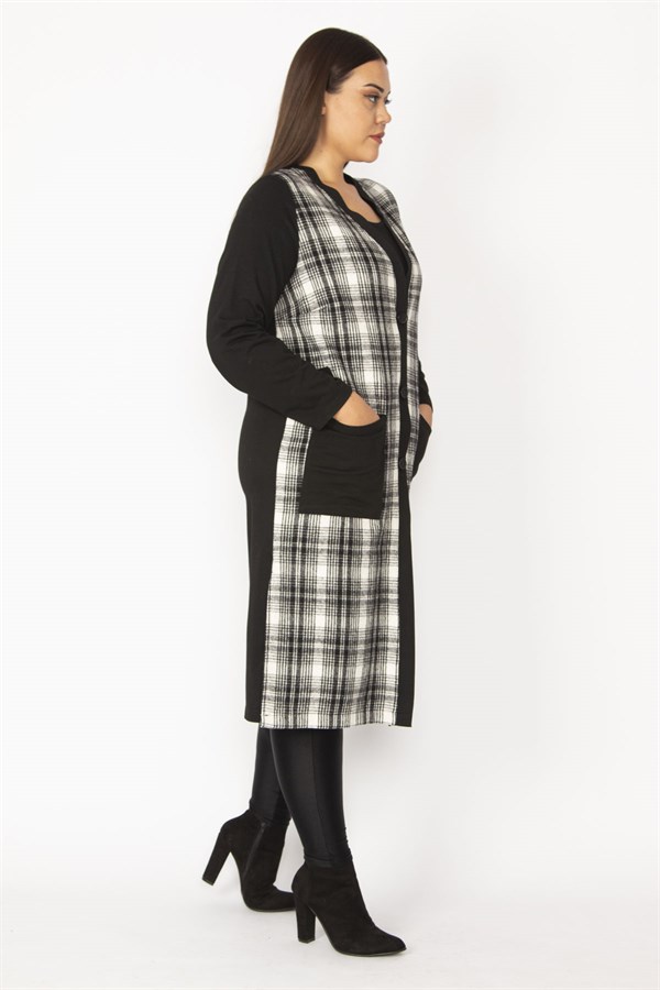 Kadın Gri Ekose Desenli Ön Boy Düğme Ve Cepli Kap 65N28487