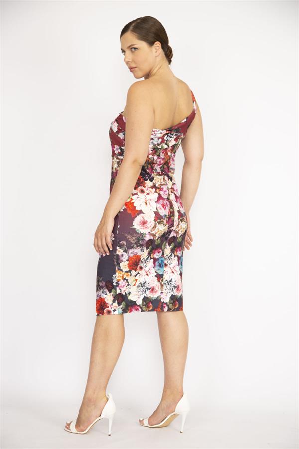 WOMEN'S COLORFUL ONE-SHOULDER STRAP FRONT SLITTLE DRESS