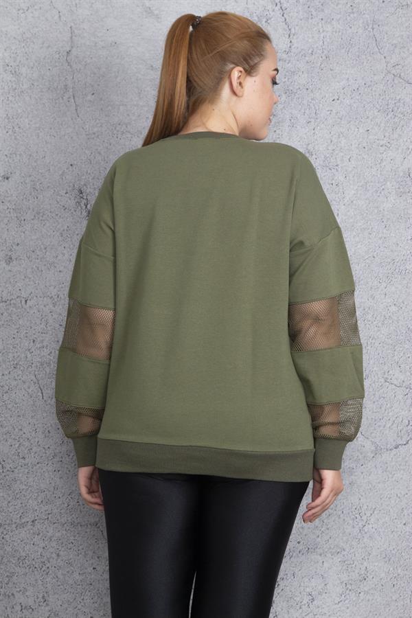 Women's Khaki Mesh Detailed Sweatshirt 65N18844