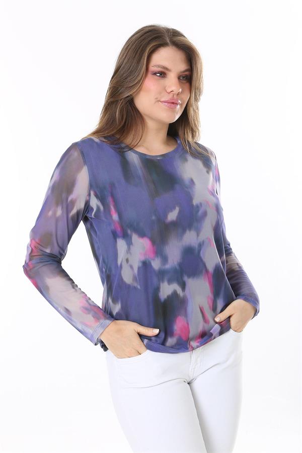 Kadın Büyük Beden Renkli Astarlı Tül Bluz 65N37810