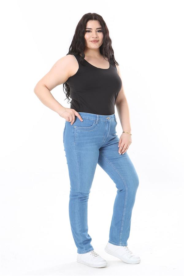 Kadın Büyük Beden Mavi Likralı 5 Cepli Kot Pantolon 65N37927