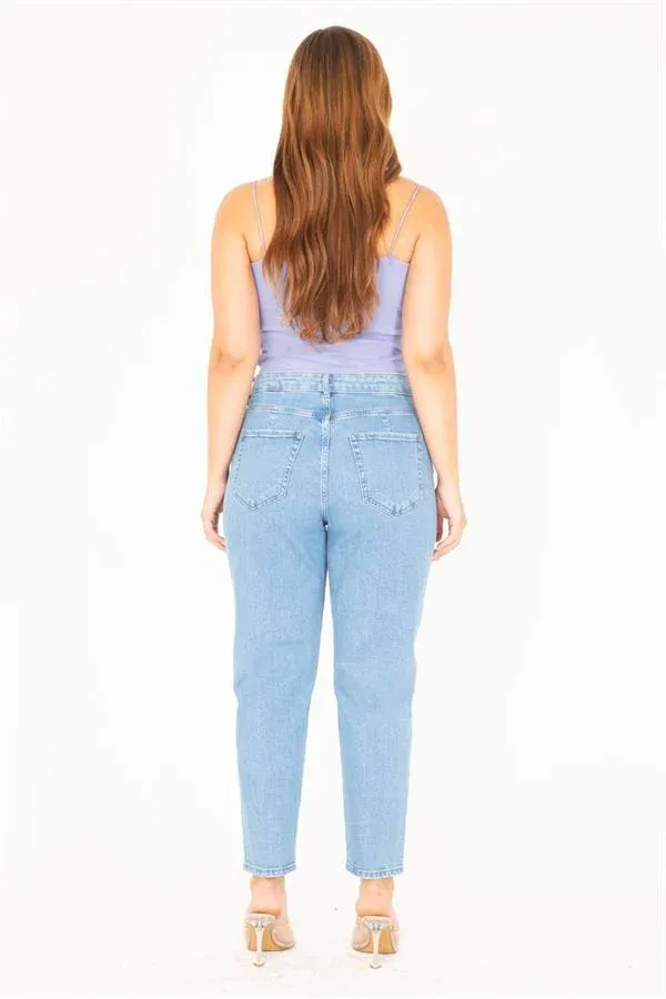 Kadın Büyük Beden Mavi Yüksek Bel 5 Cepli Kot Pantolon 65N36814