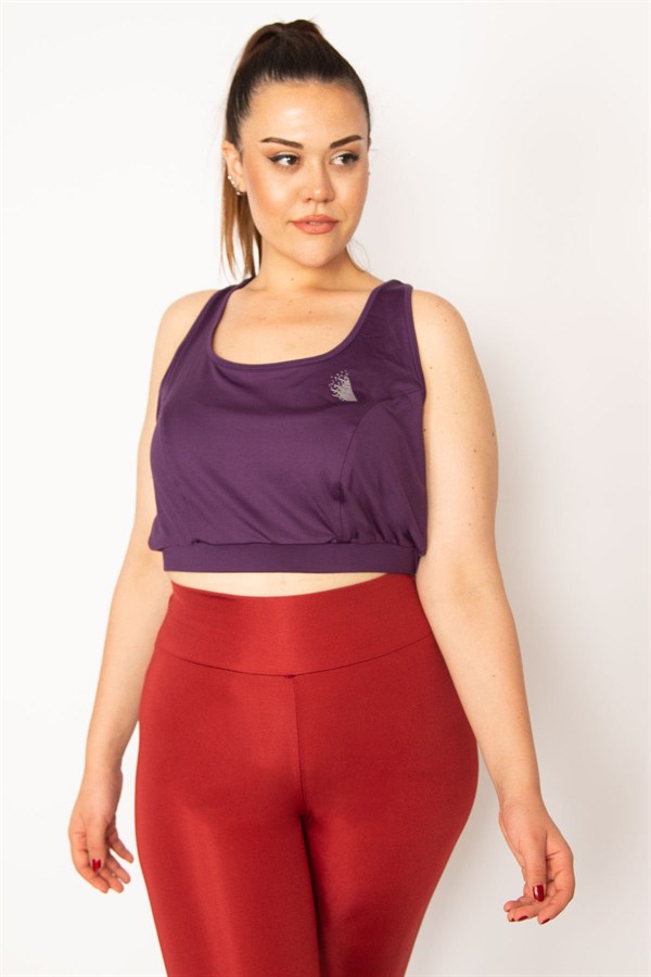 Kadın Mürdüm Sırt Detaylı Crop Bistüer 65N33327