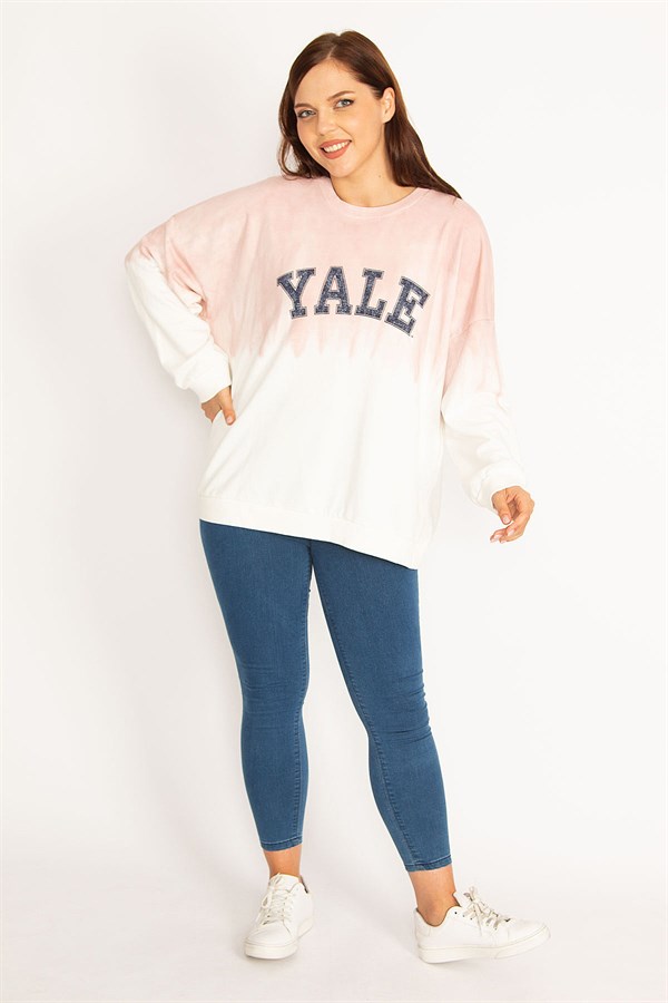 Women's Salmon Batik Printed Ribbed Sweatshirt 65N34794