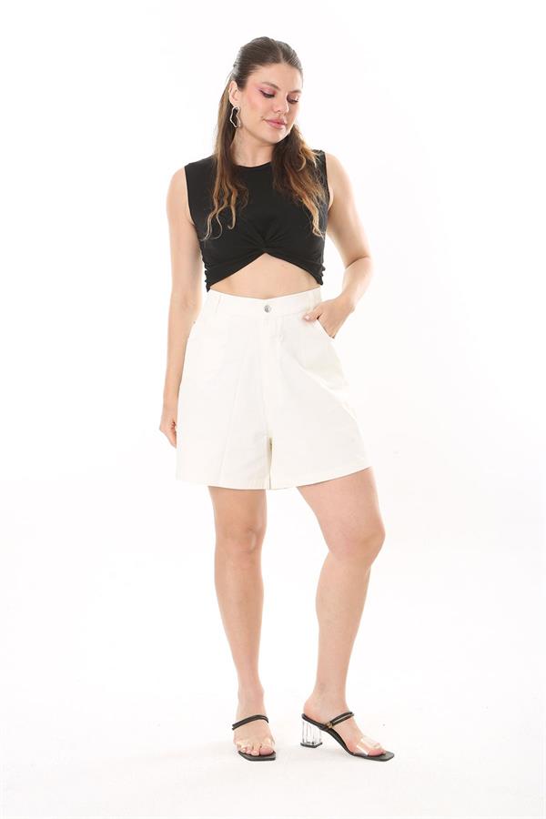 Kadın Büyük Beden Kemik Gabardin Kumaş 5 Cepli Şort 65N37444