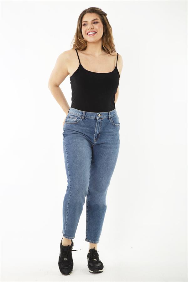 Kadın Büyük Beden Lacivert 5 Cepli Yüksek Bel Kot Pantolon 65N37252