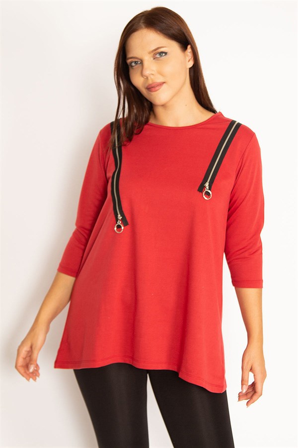 Women's Burgundy Ornamental Zippered Sweatshirt 65N34599