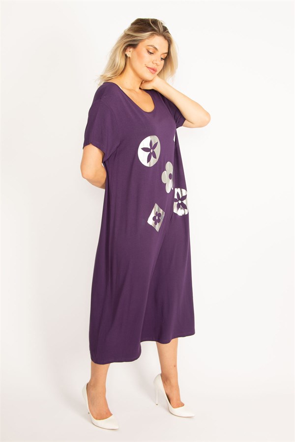 Kadın Mürdüm Suni Deri Garnili Elbise 65N34504