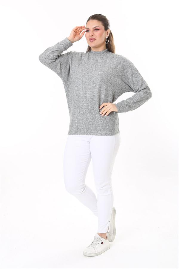 Kadın Büyük Beden Bebe Mavisi Yün Viskon Kumaş Yarasa Kollu Bluz 65N37703