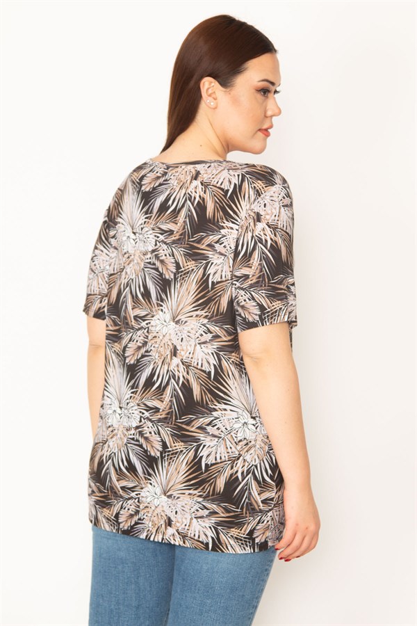 KADIN VİZON BİSİKLET YAKALI DESENLİ BLUZ