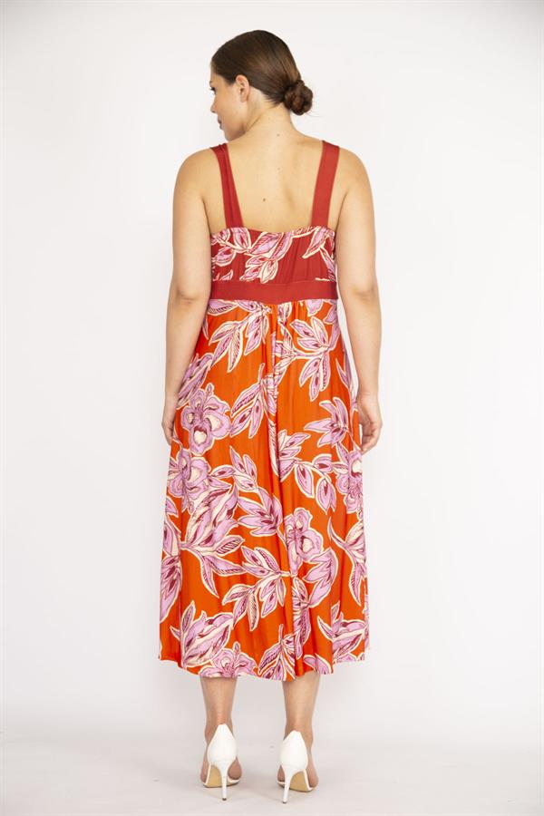 Kadın Renkli Büyük Beden Kalın Askılı Renkli Uzun Elbise