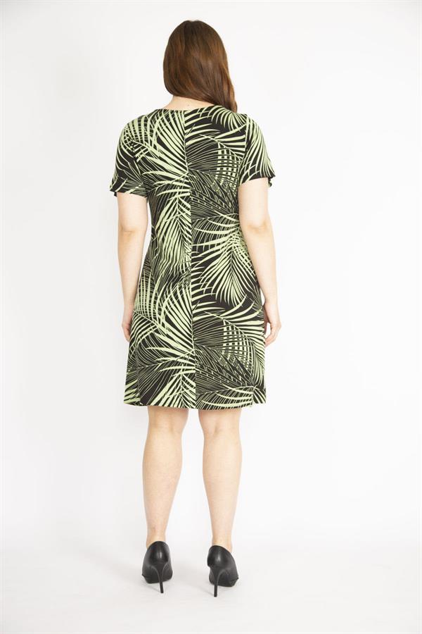 Kadın Yeşil Büyük Beden Anvelop Yakalı Elbise