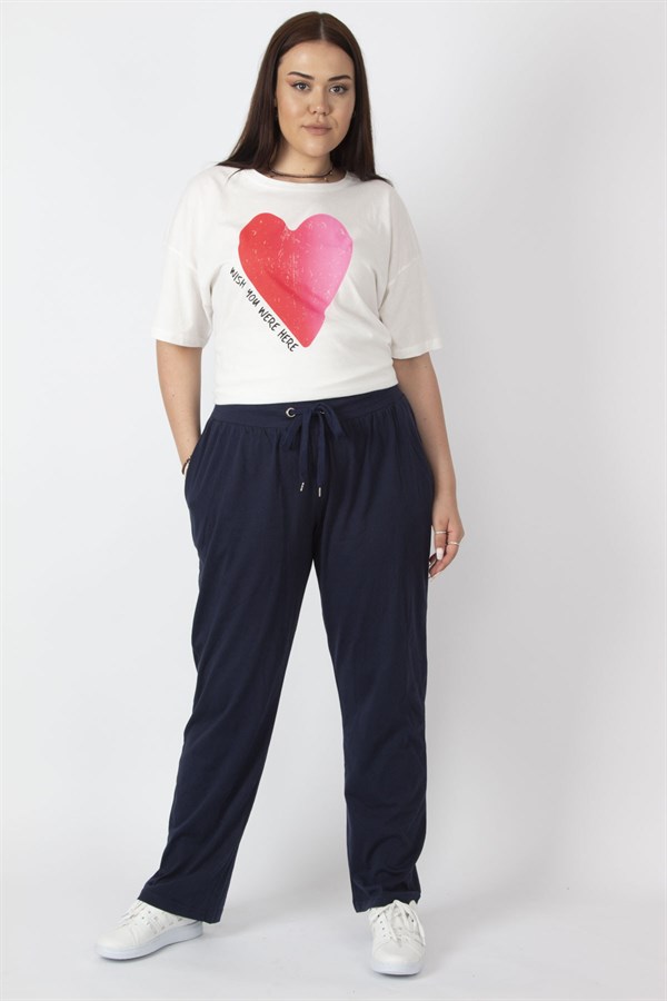 Kadın Lacivert Pamuklu Kumaş Bel Detaylı Spor  Pantolon 65N31837