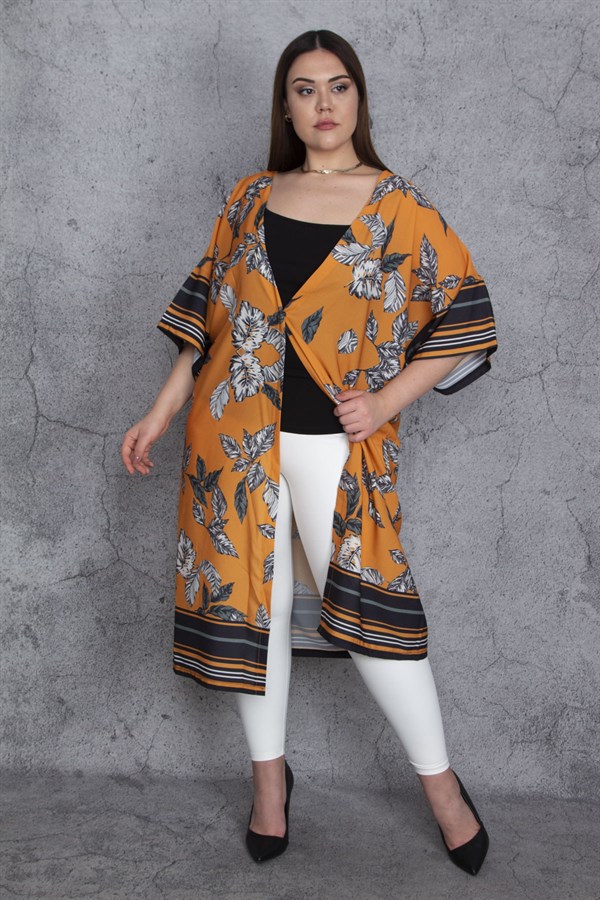 Kadın Turuncu Desenli Saten Kap 65N28893