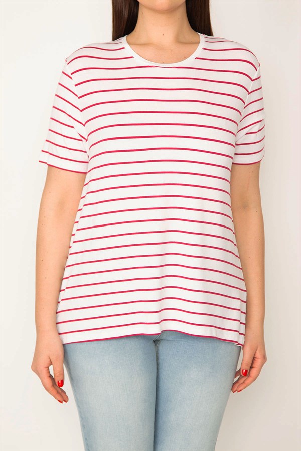 KADIN KEMİK BİSİKLET YAKALI ÇİZGİLİ BLUZ