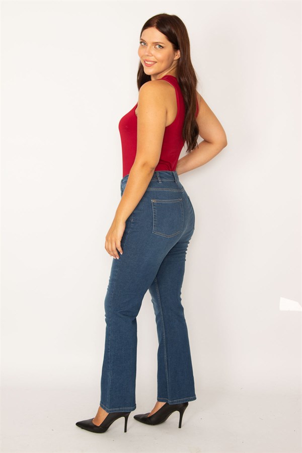 Kadın Lacivert Geniş Paça Likralı Kot Pantolon 65N34222