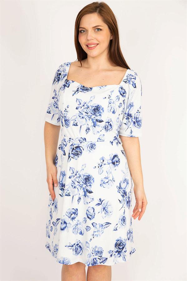 KADIN MAVİ OMUZU LASTİKLİ ASTARLI ELBİSE