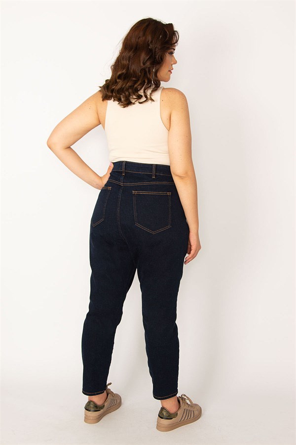 Kadın Lacivert Yüksek Bel 5 Cepli Dar Paça Likralı Kot Pantolon 65N33947