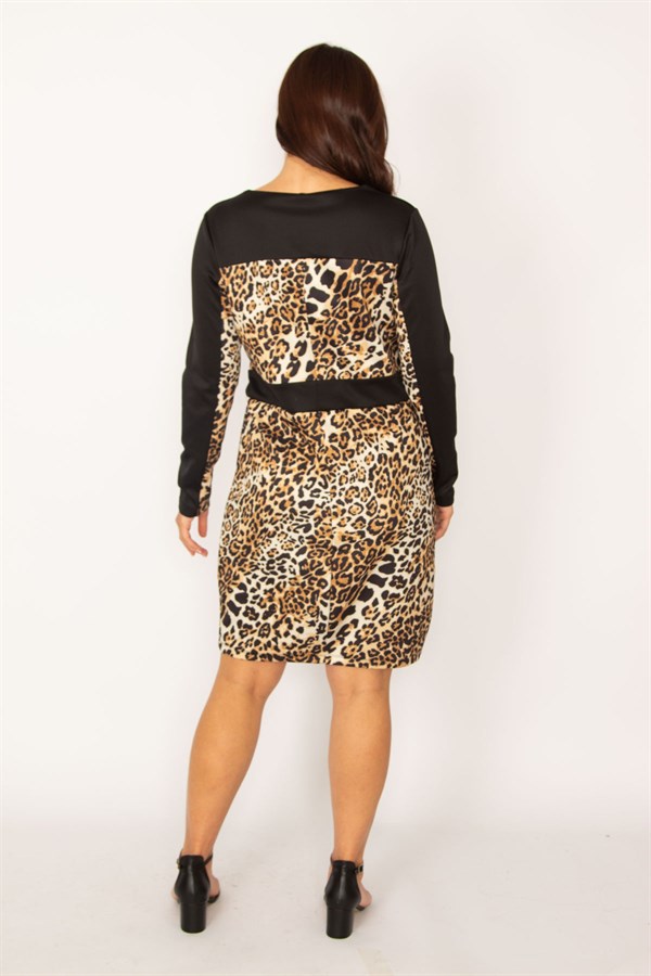 Kadın Leopar Desenli Önü Yarım Fermuarlı Elbise 26A34156