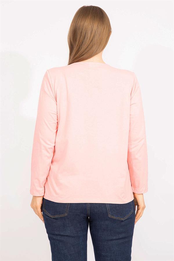 Kadın Pembe Büyük Beden İkili Görünümlü Tek Parça Bluz 65N35556