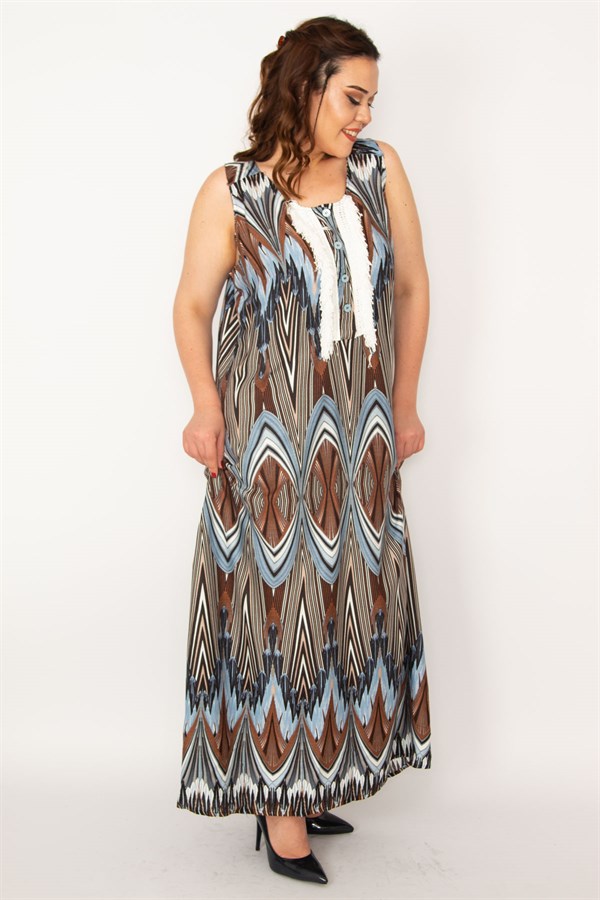 Kadın Gri Ön Pat Düğme Ve Dantel Detaylı Javanez Viskon Elbise 65N33208