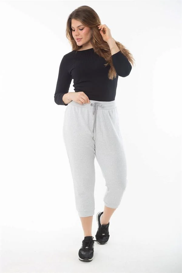 Kadın Büyük Beden Gri Kuşgözü Bağcıklı Eşofman Alt 65N37317