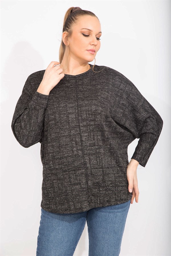 Kadın Antrasit Rahat Kesim Düşük Kollu Simli Tunik 65N35495