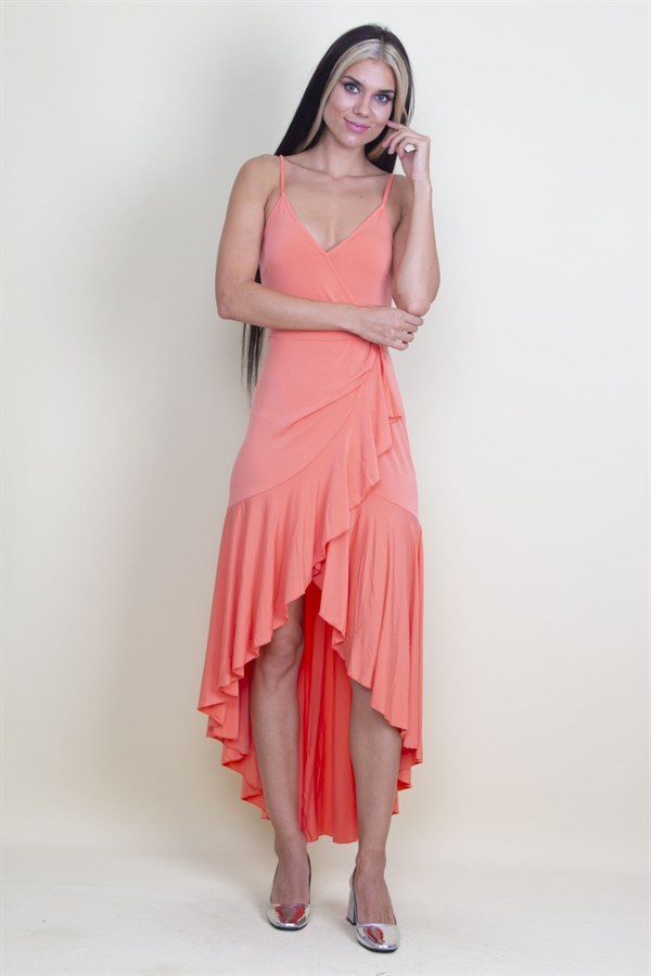 SIRT DEKOLTELİ VOLAN DETAYLI ANVELOP YAKA ELBİSE