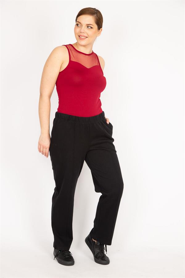 Kadın Siyah Büyük Beden Çima Dikişli Yan Cepli Eşofman Alt