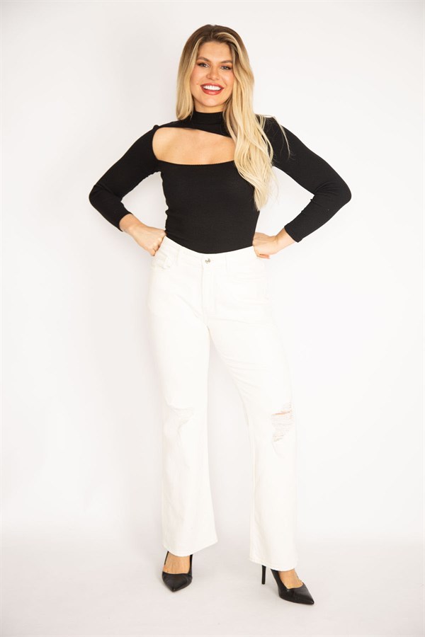 Kadın Kemik Rahat Kesim Yırtık Detaylı Likralı 5 Cep Kot Pantolon 65N35267