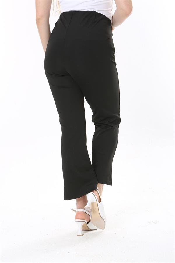 Kadın Büyük Beden Siyah Gizli Kemer Önü Çima Dikişli Likralı Pantolon 65N37903