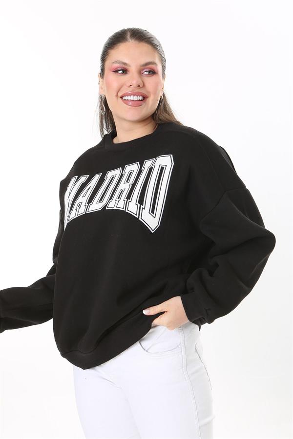Women's Plus Size Black Embroidered Fabric Sweatshirt 65N37717
