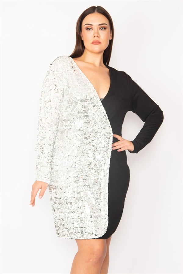 ROBE PORTEFEUILLE FERMÉE À PAILLETTES NOIRES POUR FEMME