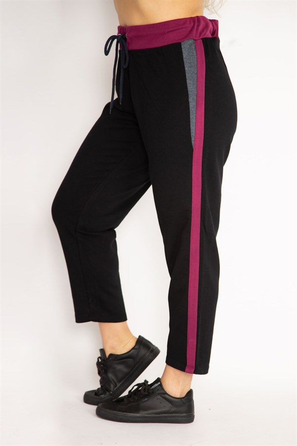 Kadın Siyah Beli Kuşgözü Bağcıklı Renk Detaylı Spor Pantolon 65N35047