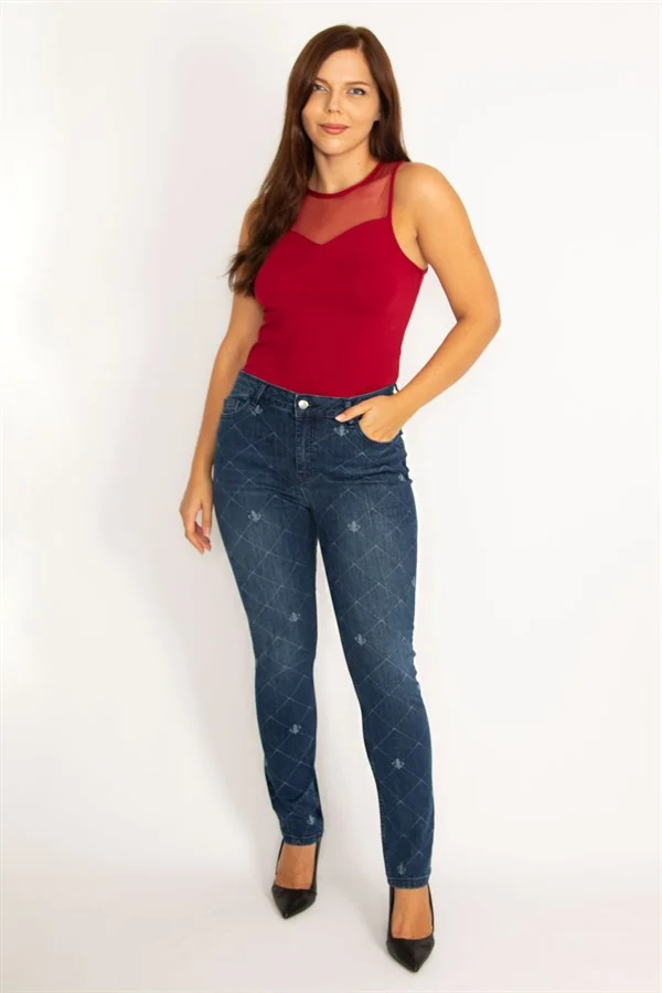 Kadın Lacivert Likralı 5 Cep Kot Pantolon 65N34535