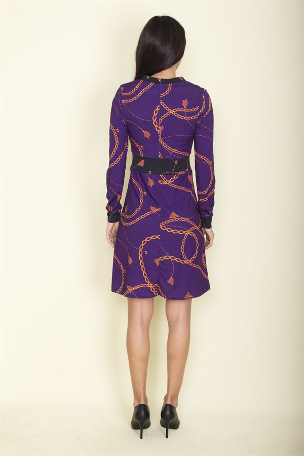 ROBE VIOLETTE À COL EN V ET À BANDE DE TAILLE POUR FEMME