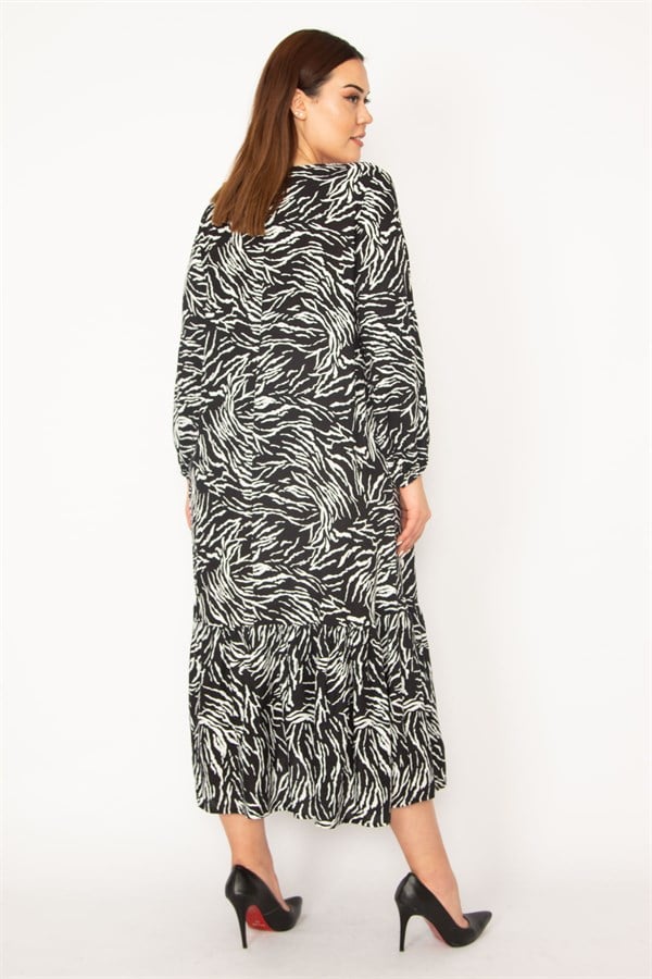 KADIN ORANJ DOKUMA VİSKON KUMAŞ UZUN KOLLU KATLI ELBİSE