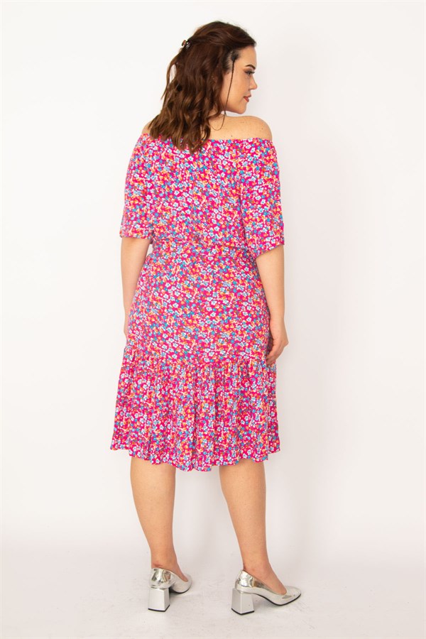 Kadın Fujya Yaka Lastikli Etek Ucu Büzgülü Dokuma Viskon Kumaş Elbise 65N33250